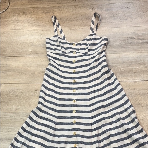 Anthropologie Maeve Linen Blend Striped Midi Dress Size 0P - Picture 4 of 8